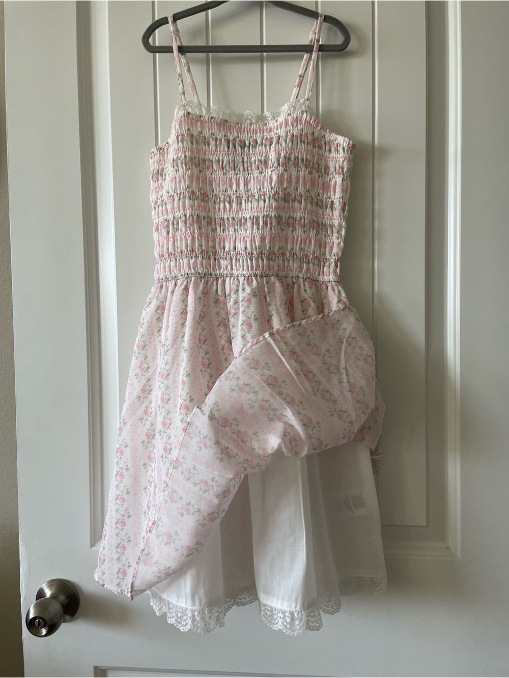 Light Pink Floral Smocked Sundress with Lace Slip
